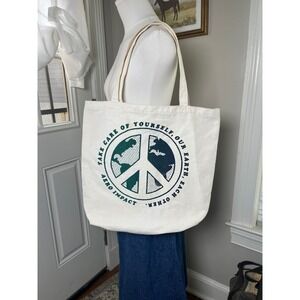 Eco Peace Sign Recycled Cotton Tote Bag Earth Day Graphic Canvas Shopping Bag